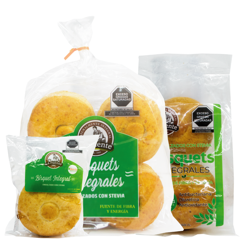 3 presentaciones del bisquet integral stevia de pan la fuente