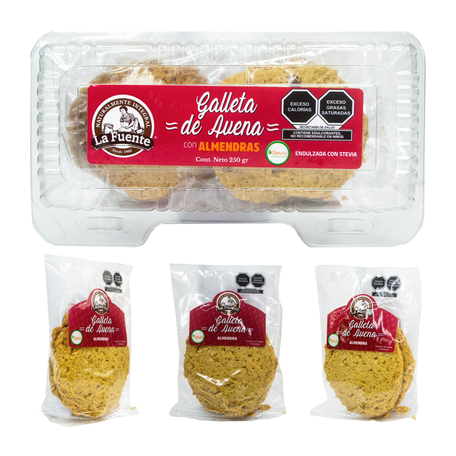 Paquetes de galleta con almendras y con stevia de pan la fuente