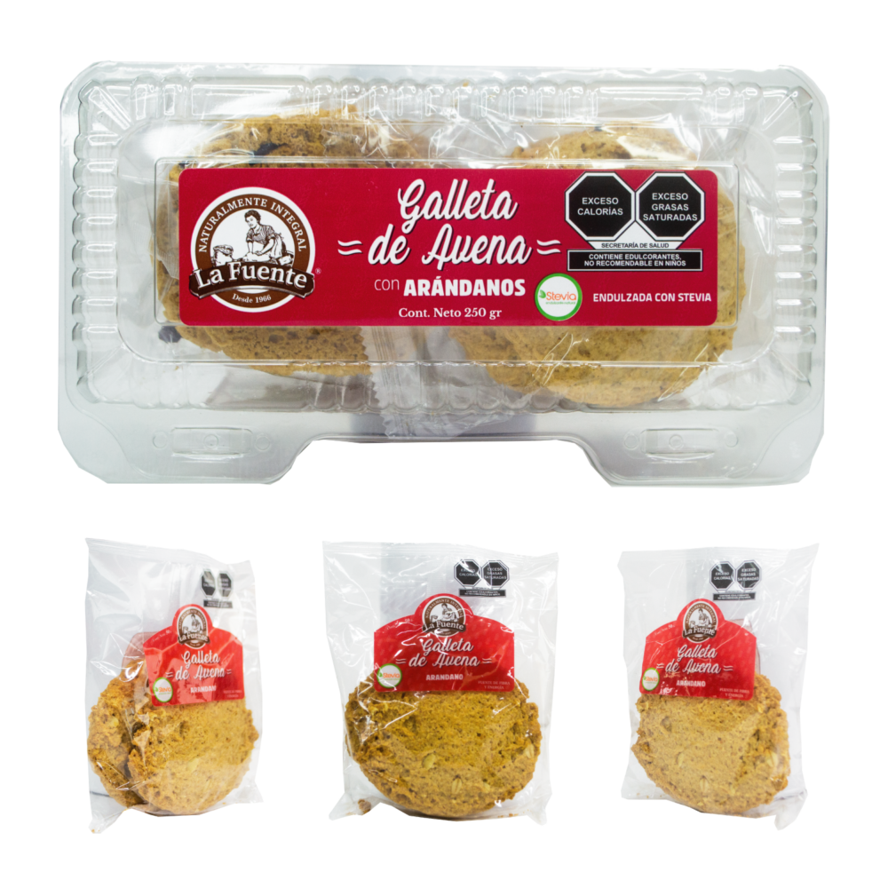 Paquetes de galleta con arándanos y con stevia de pan la fuente