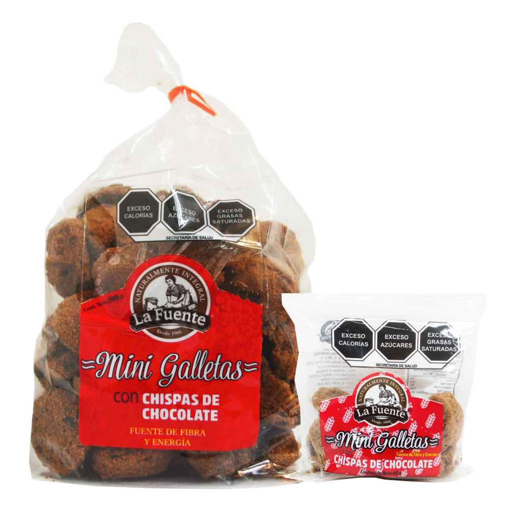 Paquete familiar e individual de mini galletas de avena con chispas de chocolate son ideales para un snack practico