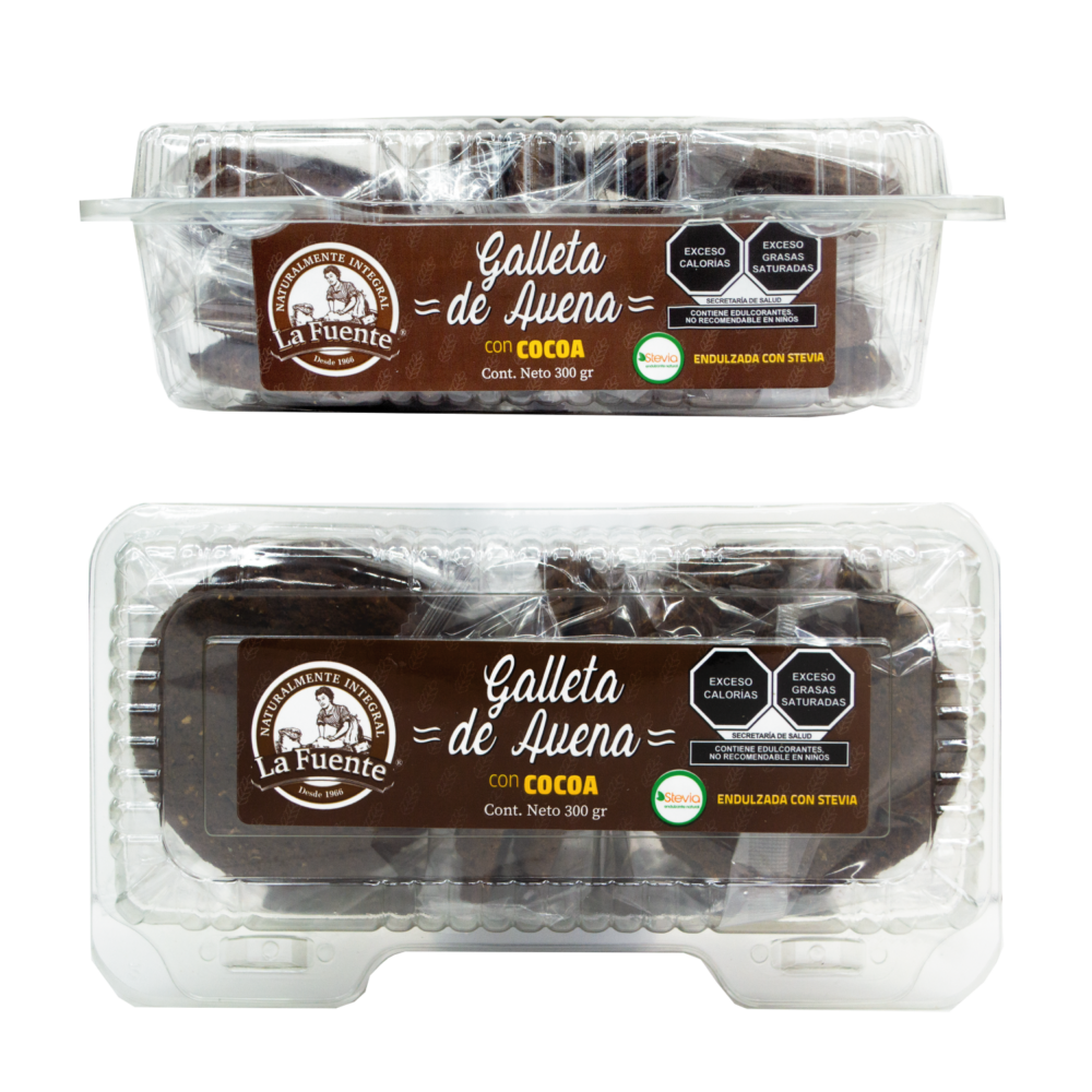 Paquetes de galleta con cocoa y con stevia de pan la fuente