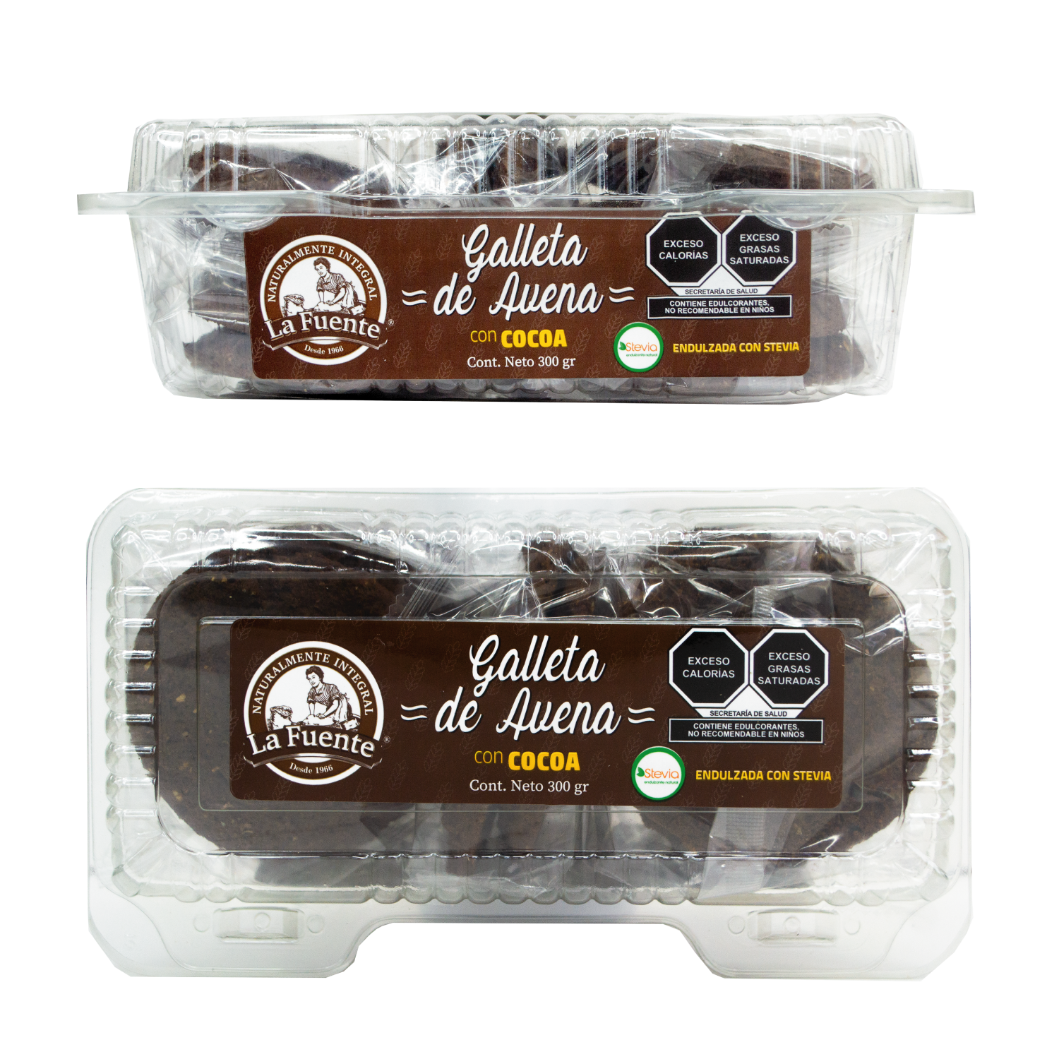 Paquetes de galleta con cocoa y con stevia de pan la fuente