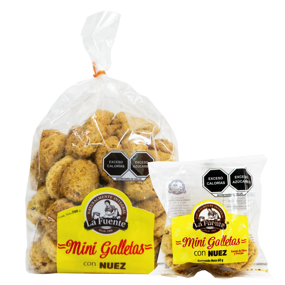 Paquete familiar e individual de mini galletas de avena con nuez son ideales para un snack practico