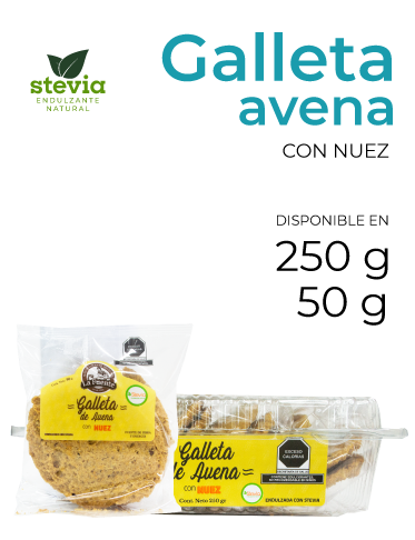 galleta de avena con nuez stevia en presentación familiar e individual